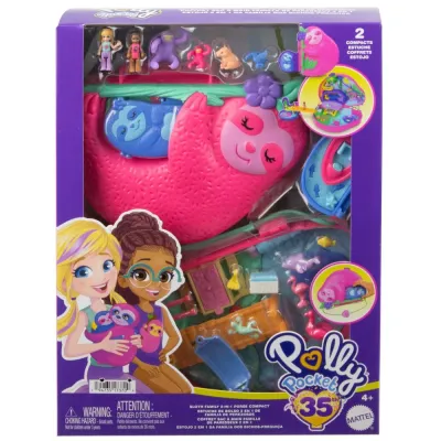 Mattel GKJ63 HRD40 — Компактный игровой набор Polly Pocket Семья ленивцев в сумочке HRD40