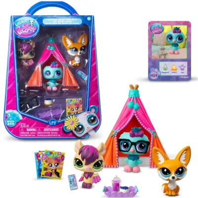 TM Toys LPS01037 — Игровой набор Littlest Pet Shop «Пижамная вечеринка» с тремя зверюшками и аксессуарами