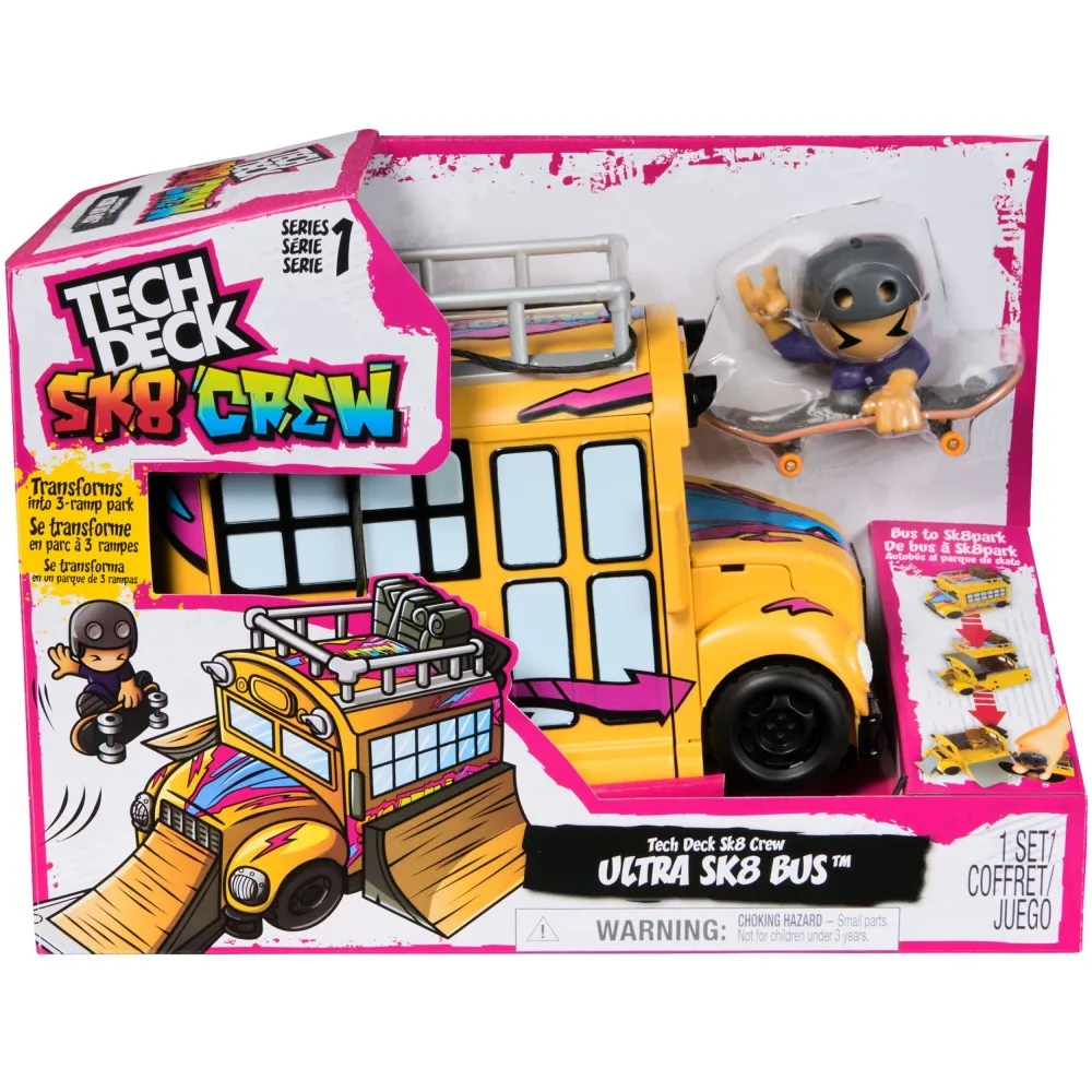 Spin Master 13911 20148720 — Tech Deck Sk8 Crew «Ультра-скейт-автобус» с рампой и фигуркой на скейтборде 20148720