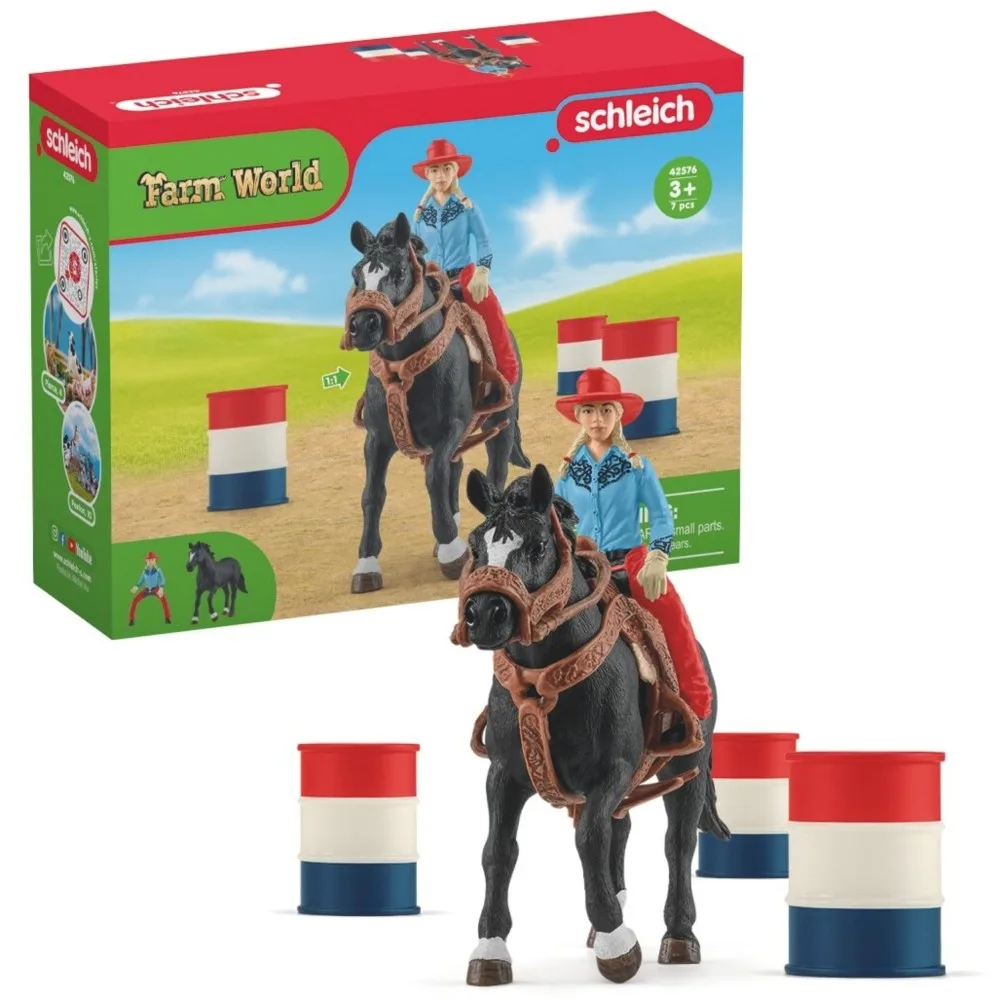 Schleich S 42576 — Набор ковбойка и скачки вокруг бочек