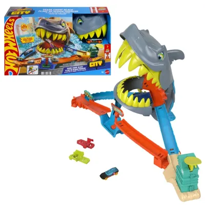 Mattel JHL96 — Трасса Hot Wheels «Акула: авария на пляже» с 1 машинкой JHL96