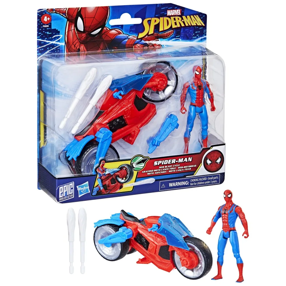 Hasbro Marvel SPIDER-MAN - Мотоцикл Web Blast Cycle с пусковым устройством + фигурка F6899