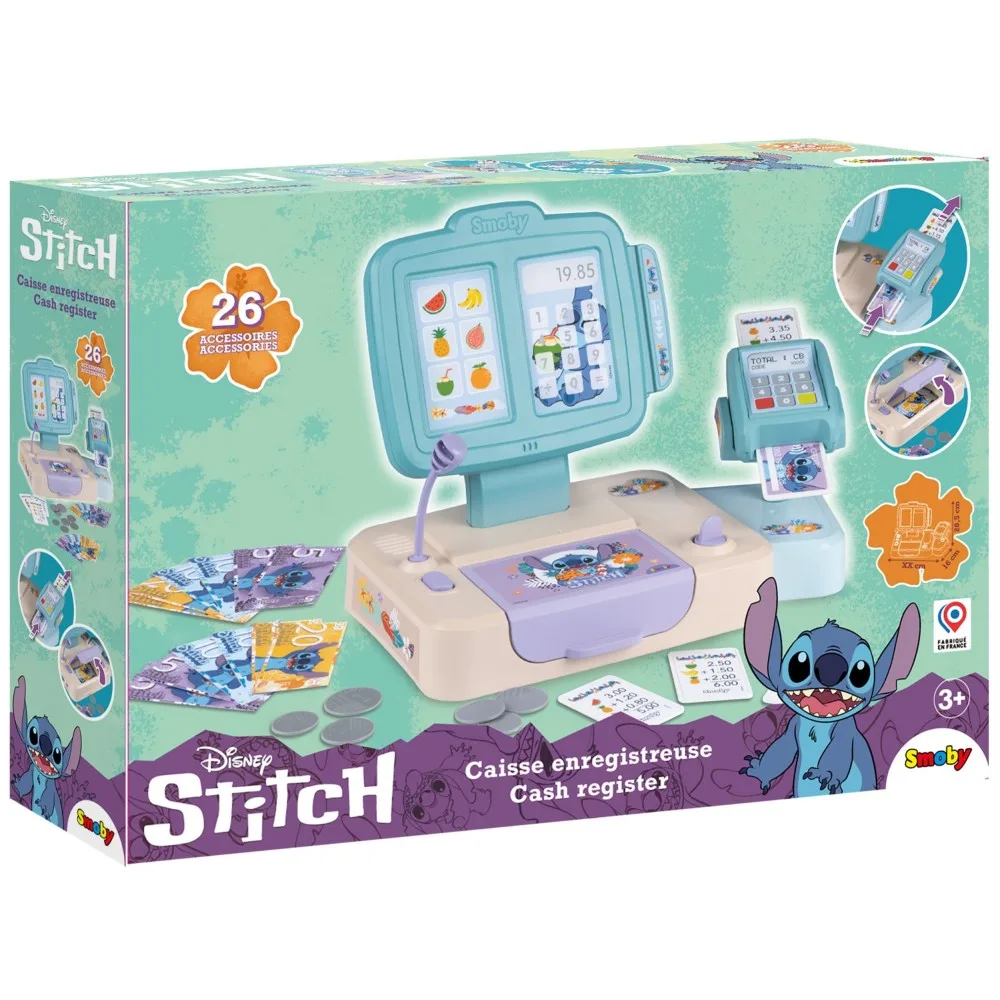 Smoby 350119 — Игровой набор «Касса Стич» со считывателем карт и 26 аксессуарами Стич 350119