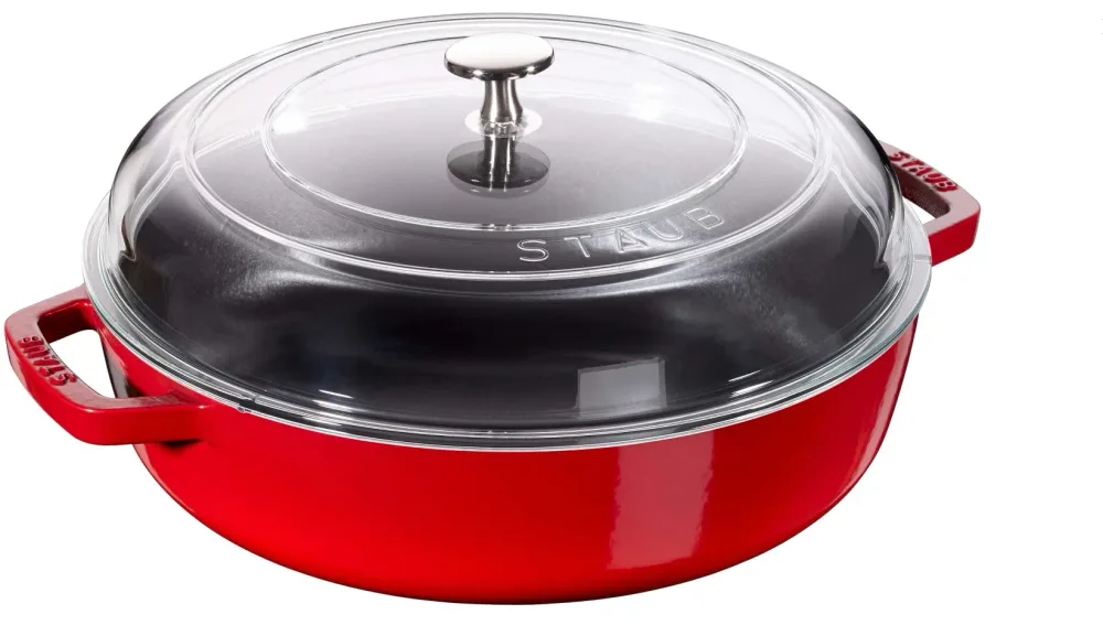 STAUB Сковорода чугунная 28см 3,7л с красной крышкой (2 сорт) 40501-038-5