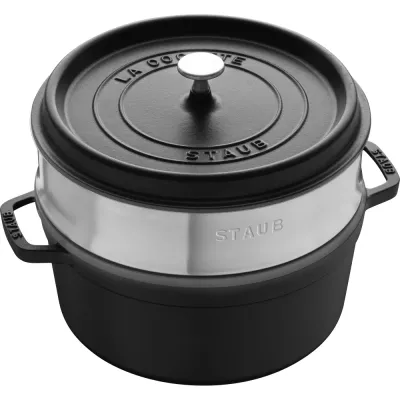 STAUB Чугунная кастрюля Cocotte 24 см 3,8 л со вставкой-пароваркой черная EAN 3272340054372