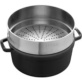 STAUB Чугунная кастрюля Cocotte 24 см 3,8 л со вставкой-пароваркой черная EAN 3272340054372 — фото 5