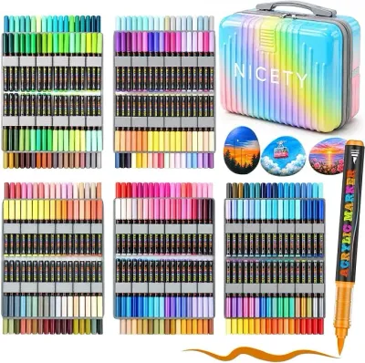 NICETY 360 Couleurs Feutres Acryliques avec Pointe 1–5 мм – Маркер для акриловой краски для Pierre, Bois, Verre, Céramique & Tissu – Marqueur Acrylique pour Surfaces Multiples, непроницаемый и нетоксичный
