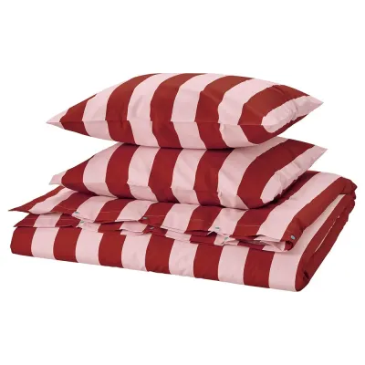 IKEA SLÅNHÖSTMAL (ИКЕА СЛОНХОСТМАЛ) — Пододеяльник и 2 наволочки, темно-красный в полоску.200x200/50x60 см