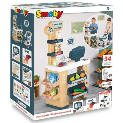 Детский игровой магазин Smoby 350238 с электронной кассой сканером весами и 34 аксессуарами от 3 лет