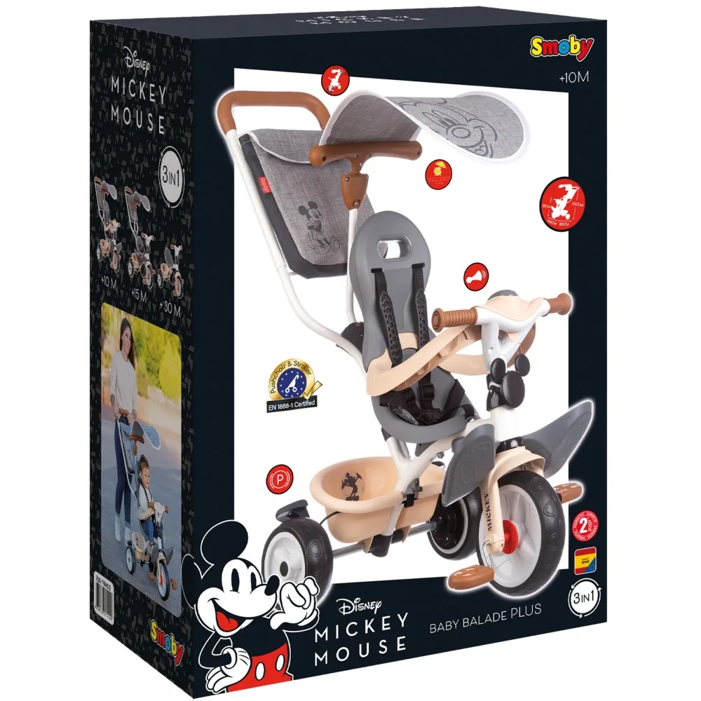 Детский трёхколёсный велосипед Smoby 741402 Микки Маус Baby Balade Plus от 10 месяцев