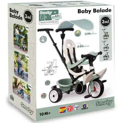 Детский трёхколёсный велосипед Smoby Life Baby Balade Plus 741405 3в1 от 10 месяцев