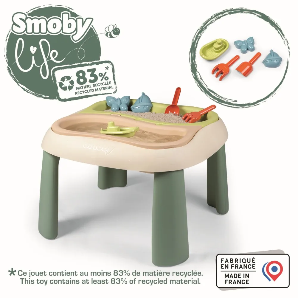 Водный столик Smoby 840111 2в1 с песочницей и 5 аксессуарами для детей от 18 месяцев