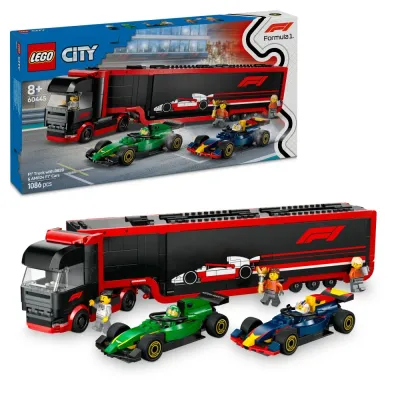 Конструктор LEGO City 60445 Грузовик Формулы 1 с болидами RB20 и AMR24