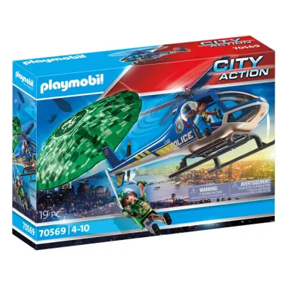 Игровой набор Playmobil 70569 Полицейский вертолёт Побег с парашютом 70569 19 деталей