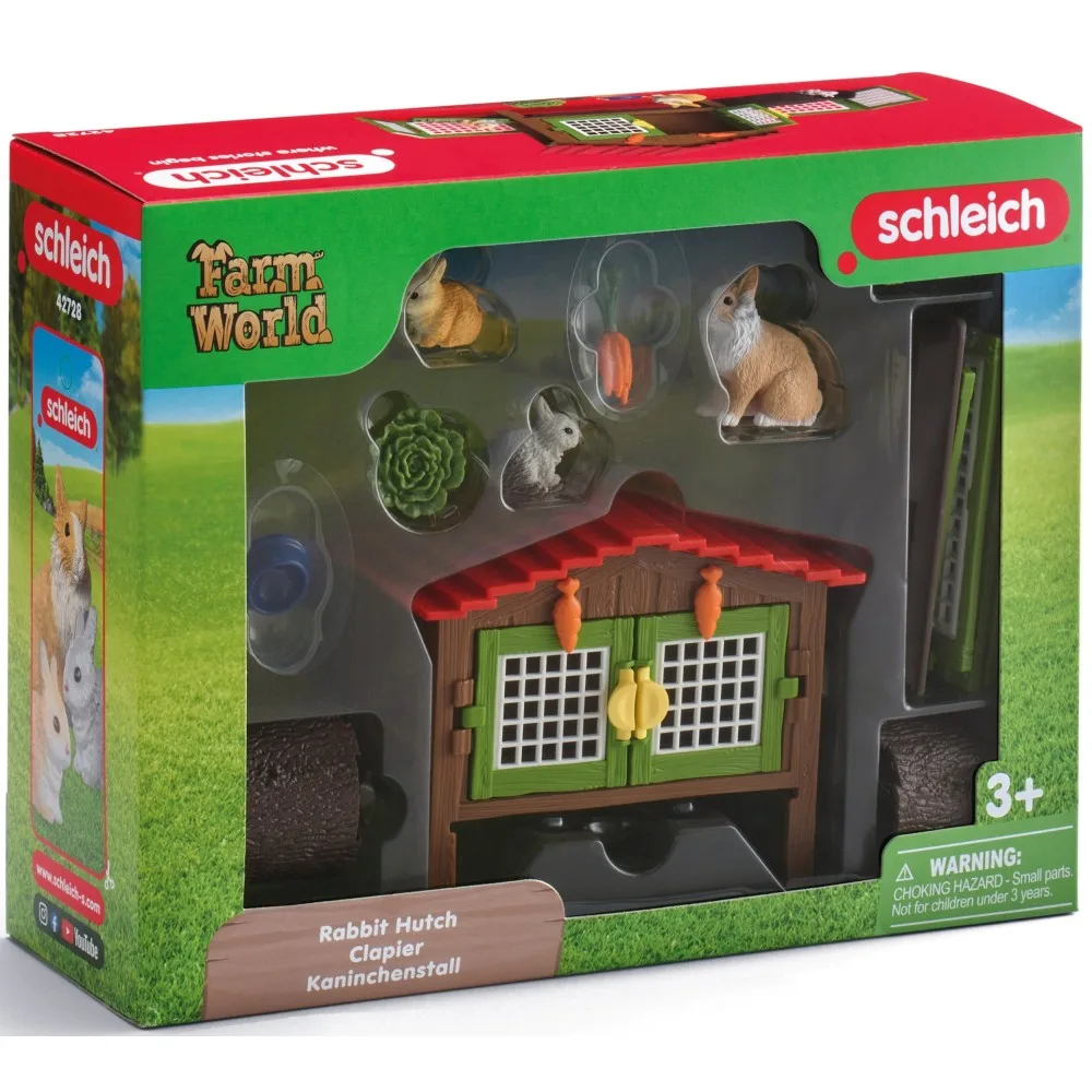 Schleich S 42728 — Клетка для кроликов с семьёй кроликов породы Львиная голова