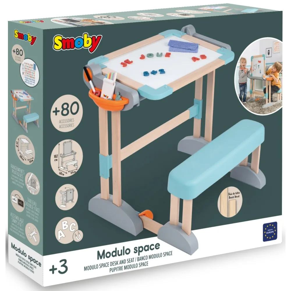 Smoby 420304 Парта со скамьёй и доской для рисования, 80 аксессуаров 420304