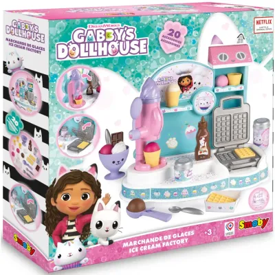 Smoby 350409 — Кафе-мороженое с машиной для мороженого, вафельницей и 20 аксессуарами Кукольный домик Габби 350409
