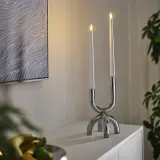 IKEA SNÖDUVA (ИКЕА СНОДУВА) — Подсвечник на 2 свечи, серебряный.25 см — фото 2