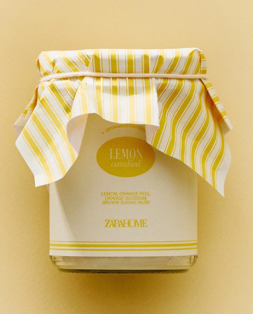 Zara Home Свеча ароматическая Lemon Candied 130 г, растительный воск, аромат свежий цитрусовый, Горчичный