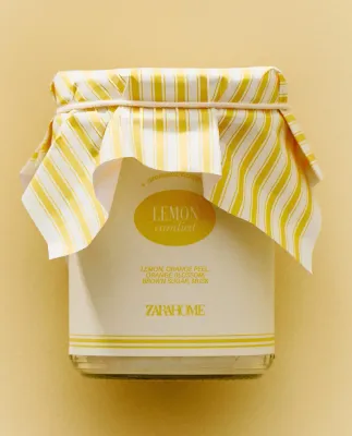 Zara Home Свеча ароматическая Lemon Candied 130 г, растительный воск, аромат свежий цитрусовый, Горчичный