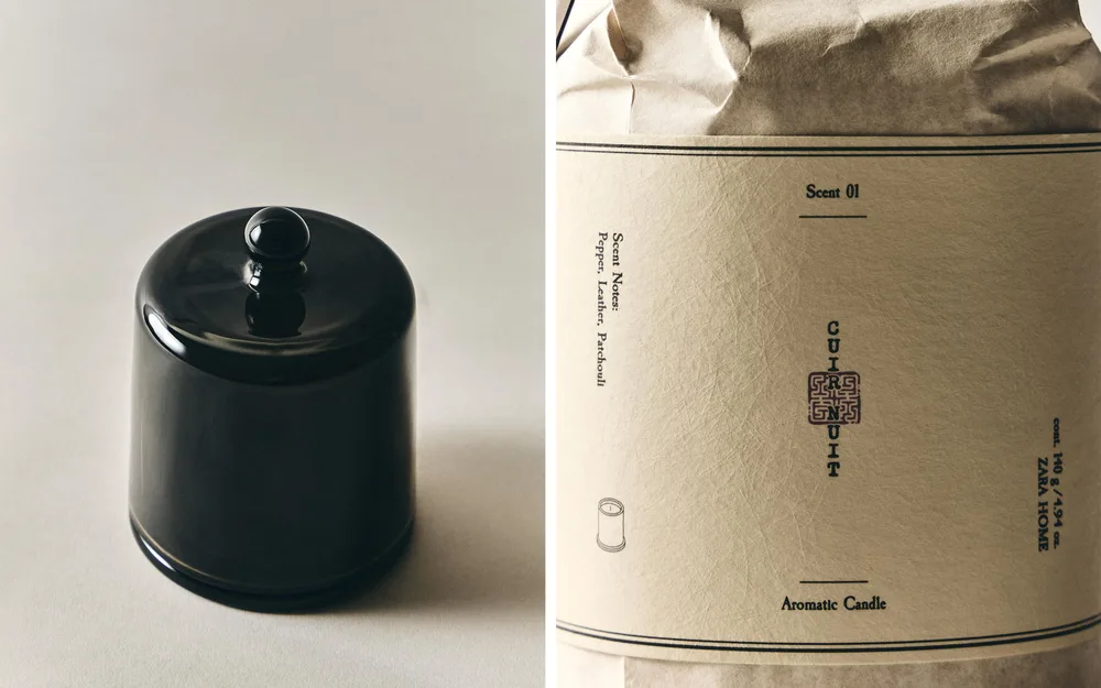 Zara Home Свеча ароматическая Cuir Nuit 140 г, растительный воск, аромат восточный древесный, Коричневый
