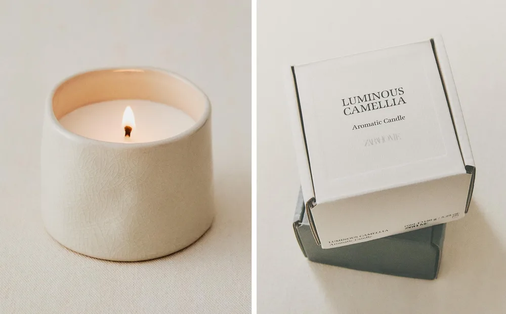 Zara Home Свеча ароматическая Luminous Camellia 150 г, растительный воск, аромат цветочный, Розовый
