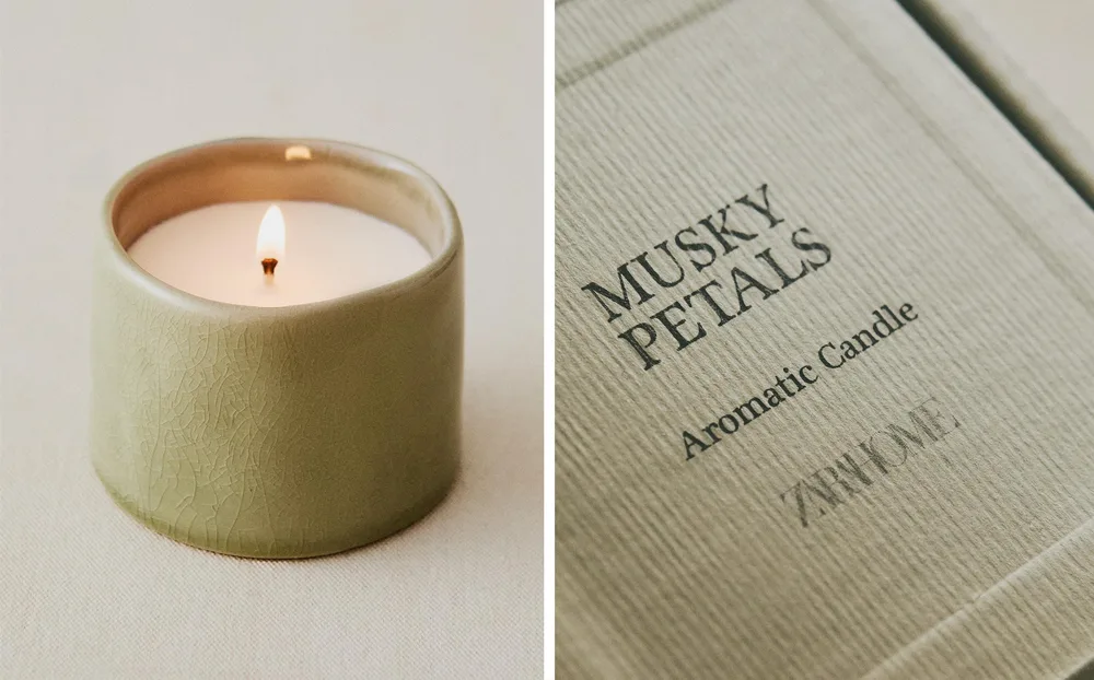 Zara Home Свеча ароматическая Musky Petals 150 г, растительный воск, аромат цветочный древесный, Розовый