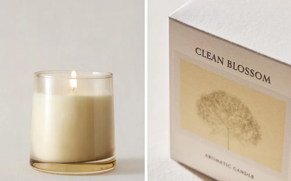 Zara Home Свеча ароматическая Clean Blossom 180 г, растительный воск, аромат цветочный, Розовый