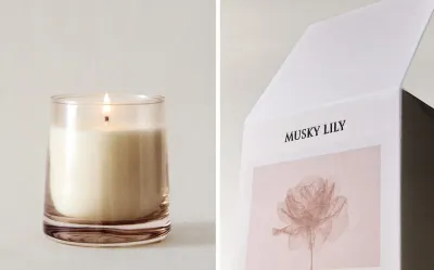 Zara Home Свеча ароматическая Musky Lily 180 г, растительный воск, аромат цветочный древесный, Розовый