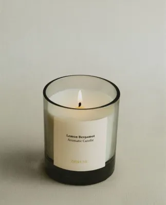 Zara Home Свеча ароматическая Lemon Bergamot 200 г, растительный воск, аромат свежий цитрусовый, Горчичный