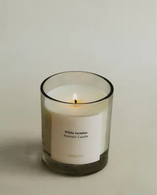 Zara Home Свеча ароматическая White Jasmine 200 г, растительный воск, аромат цветочный, Розовый