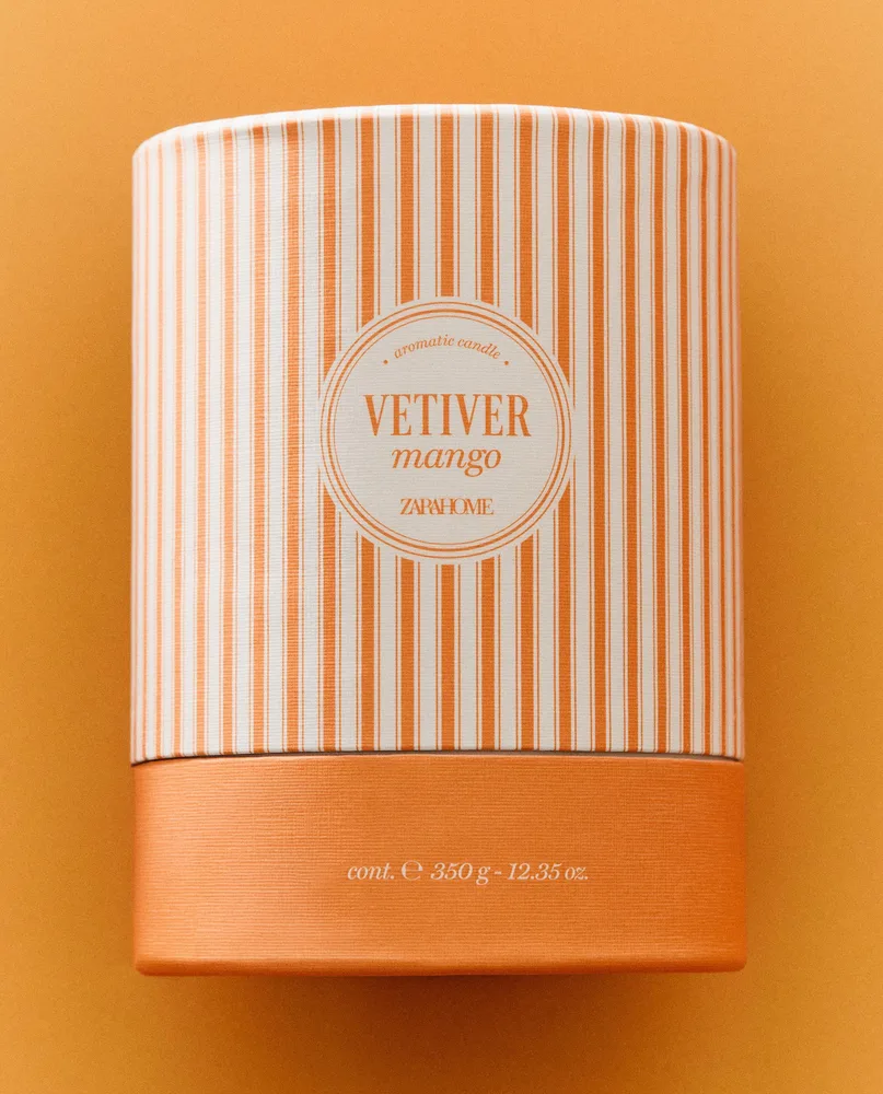 Zara Home Свеча ароматическая Vetiver Mango 300 г, растительный воск, аромат древесный, Коричневый