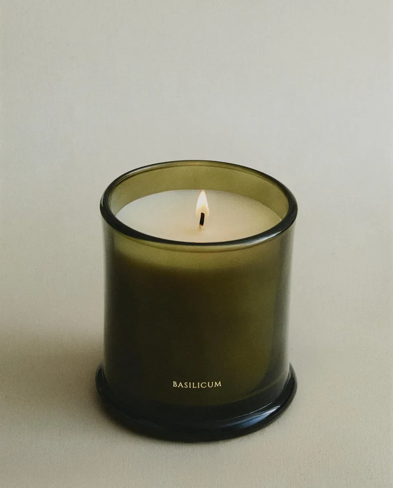 Zara Home Свеча ароматическая Basilicum 350 г, растительный воск, аромат свежий цитрусовый, Горчичный