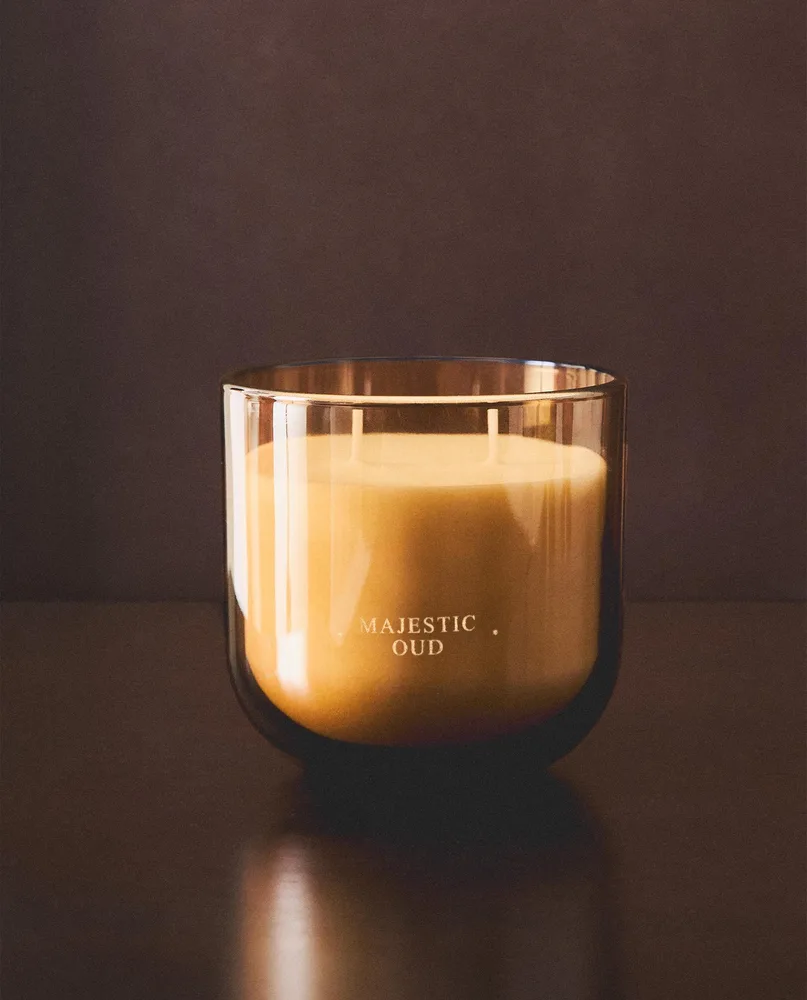 Zara Home Свеча ароматическая Majestic Oud 400 г, растительный воск, аромат восточный древесный, Коричневый
