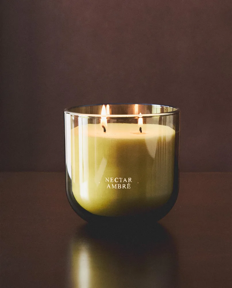 Zara Home Свеча ароматическая Nectar Ambr 400 г, растительный воск, аромат восточный древесный, Коричневый
