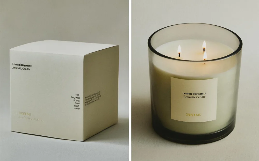 Zara Home Свеча ароматическая Lemon Bergamot 620 г, растительный воск, аромат свежий цитрусовый, Горчичный