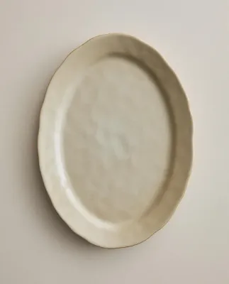 Zara Home блюдо сервировочное из каменной керамики, цвет кремовый, 39 см