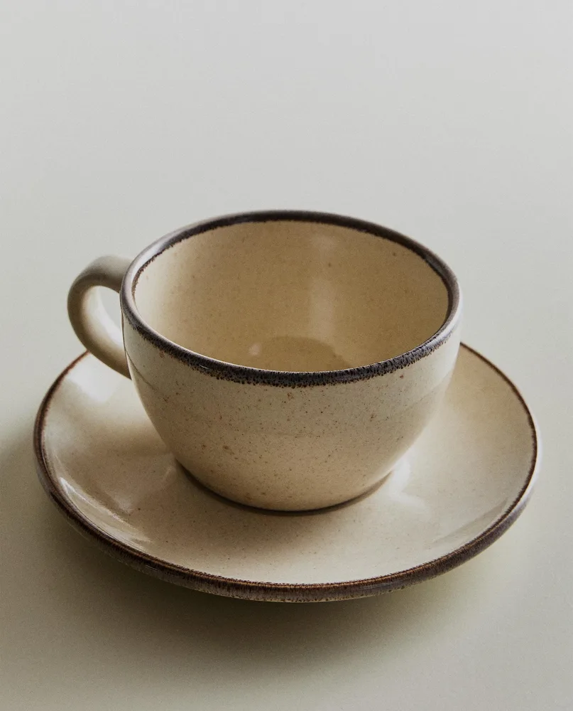 Zara Home чайная пара из каменной керамики, цвет бежевый, 12.5 см