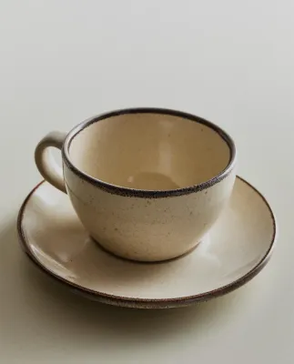 Zara Home чайная пара из каменной керамики, цвет бежевый, 12.5 см