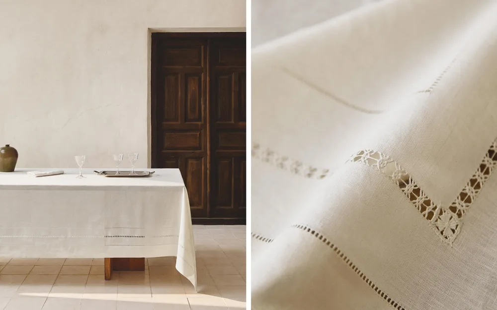 Zara Home скатерть из льна, ажурная отделка, 250 170 см