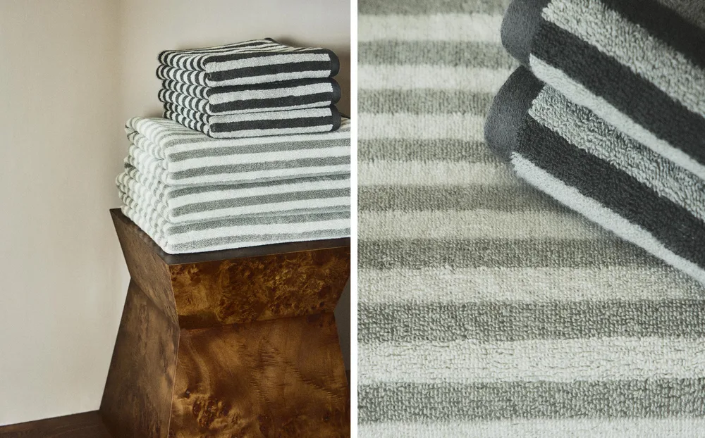 Zara Home Полотенце для лица и рук из хлопка, зелёный, в полоску · 1518/013
