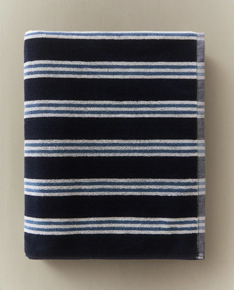 Zara Home Полотенце для лица и рук из хлопка, синий, в полоску · 2543/013
