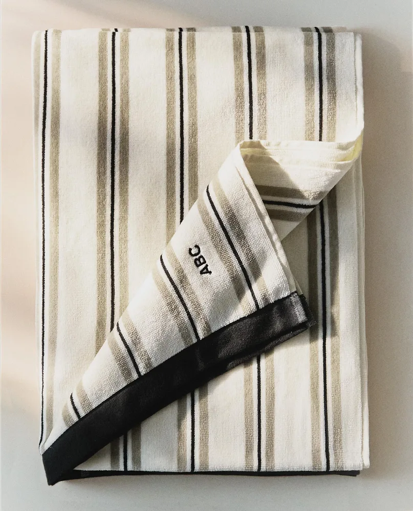 Zara Home Пляжное полотенце из хлопка, зелёный, в полоску, 180x100 см