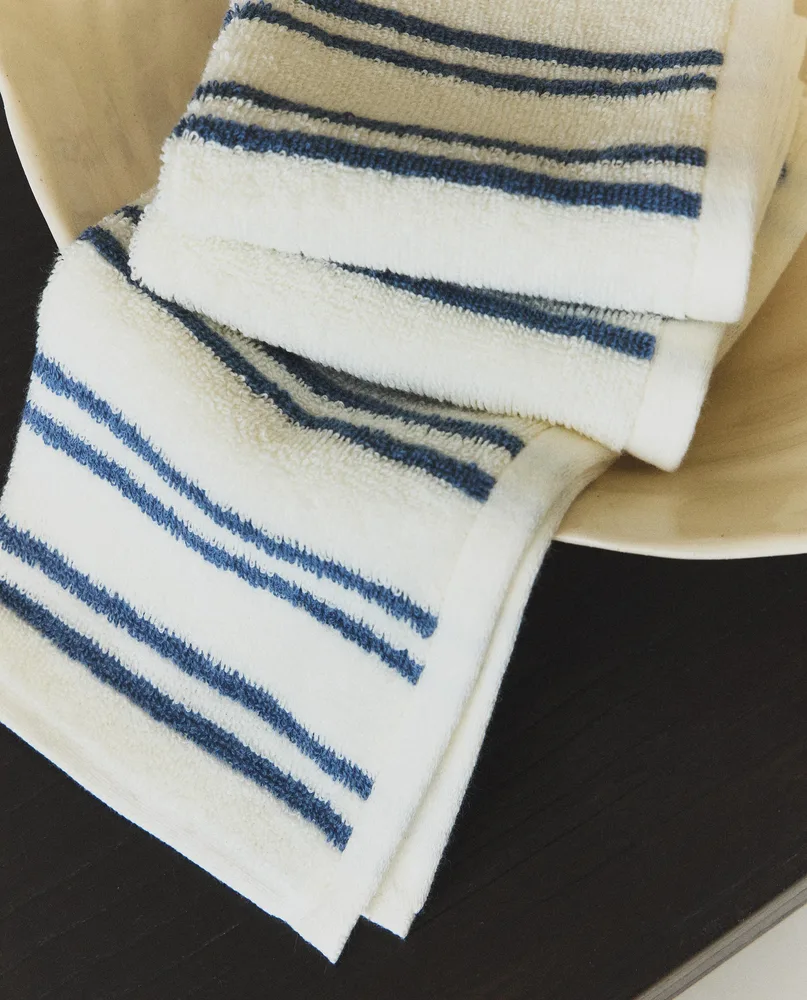 Zara Home Полотенце для лица и рук из хлопка, синий, в полоску, 30x30 см (3 шт.)