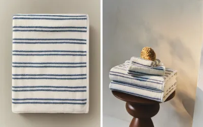 Zara Home Полотенце для лица и рук из хлопка, синий, в полоску · 2540/013