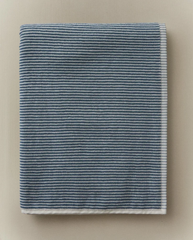 Zara Home Полотенце для лица и рук из хлопка, синий, в полоску · 6548/013