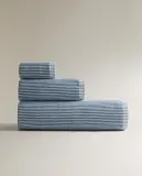 Zara Home Полотенце для лица и рук из хлопка, синий, в полоску · 6548/013 — фото 6