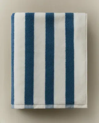 Zara Home Полотенце для лица и рук из хлопка, синий, в полоску · 5546/013