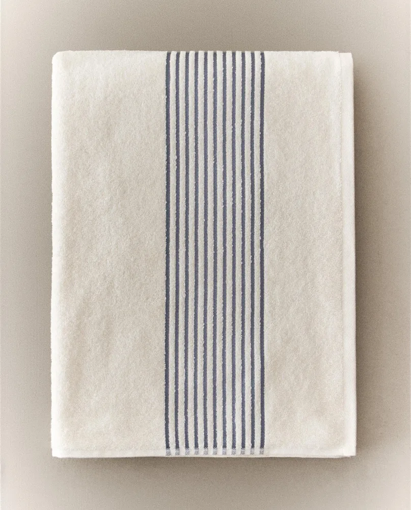 Zara Home Полотенце для лица и рук из хлопка, синий, в полоску · 7549/013
