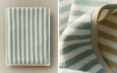 Zara Home Полотенце для лица и рук из хлопка, зелёный, в полоску · 1520/013